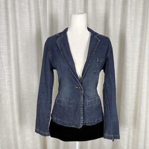 Star Jeans Blazer Jacket Womens Small Blue Denim Single Button Zip Cuff Fitted